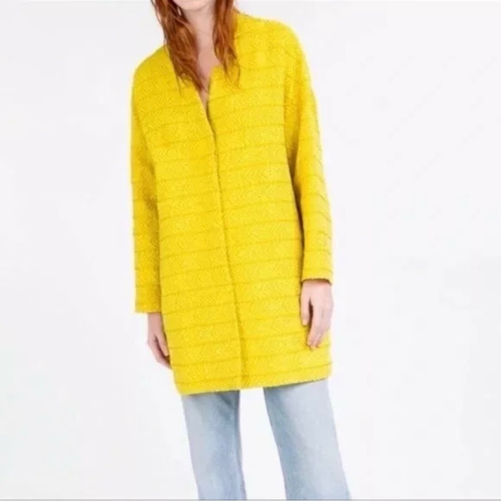 ZARA WOMEN'S VIVID YELLOW TWEED LIGHTWEIGHT Oversized COAT Blazer SIZE XS